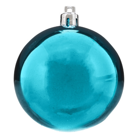16x pieces christmas baubles turquoise blue plastic 8 cm