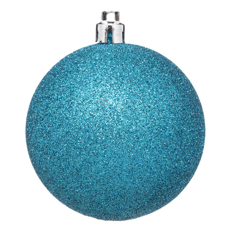16x pieces christmas baubles turquoise blue plastic 8 cm