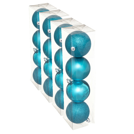 16x stuks kerstballen turquoise blauw mix kunststof 8 cm