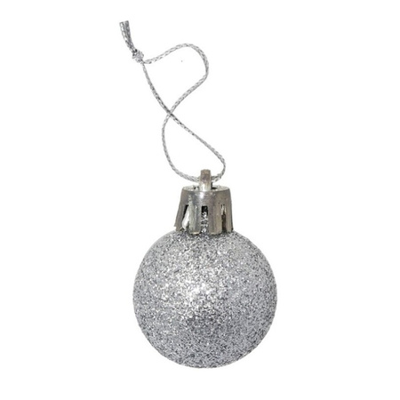 16x stuks kerstballen zilver glitters kunststof 3 cm