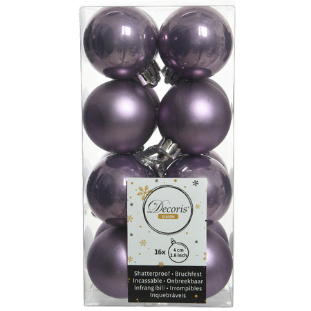 28x pcs plastic christmas baubles light purple 4 and 6 cm