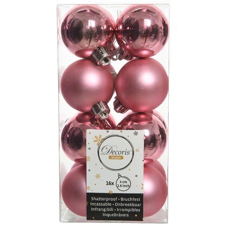 28x pcs plastic christmas baubles bubblegum pink 4 and 6 cm