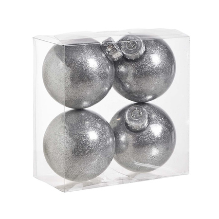 16x stuks kunststof kerstballen met glitter afwerking zilver 8 cm