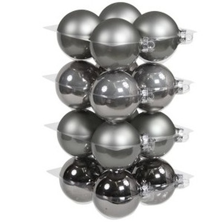 16x Glazen kerstballen mat en glans titanium grijs 8 cm