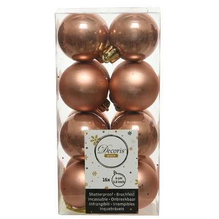 16x Kunststof kerstballen glanzend/mat zacht terra bruin 4 cm kerstboom versiering/decoratie