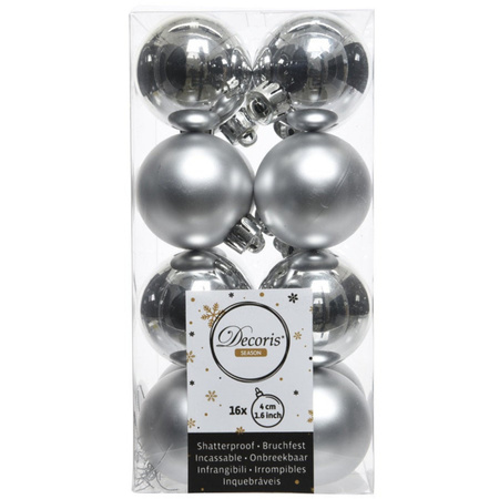 32x stuks kunststof kerstballen mix van zilver en zwart 4 cm