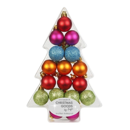 17x Kunststof gekleurde kleine kerstballen pakket 3 cm