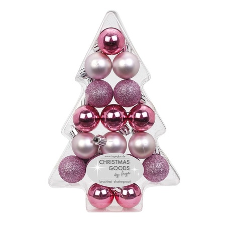 17x Kunststof roze kleine kerstballen pakket 3 cm