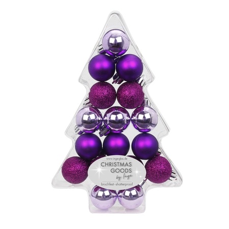 17x Purple plastic Christmas baubles 3 cm 