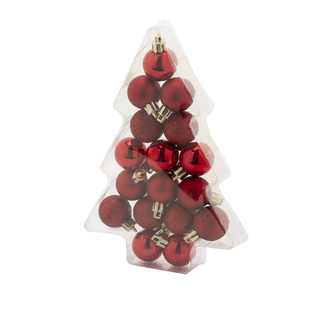 17x pcs small plastic christmas baubles red 3 cm matte/shiny/glitter