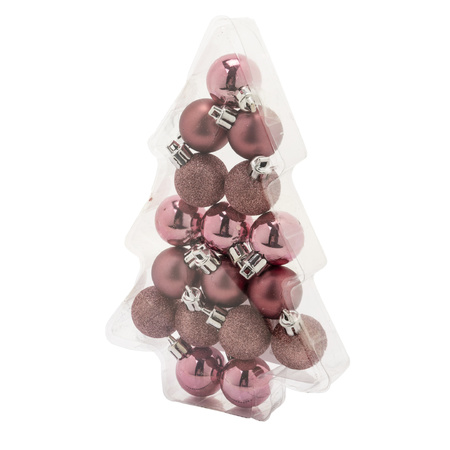 17x stuks kerstballen roze 3 cm inclusief ster piek zilver kunststof