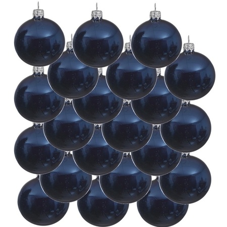18x Dark blue glass Christmas baubles 6 cm shiny