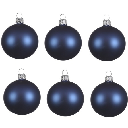 18x Glazen kerstballen mat donkerblauw 6 cm kerstboom versiering/decoratie