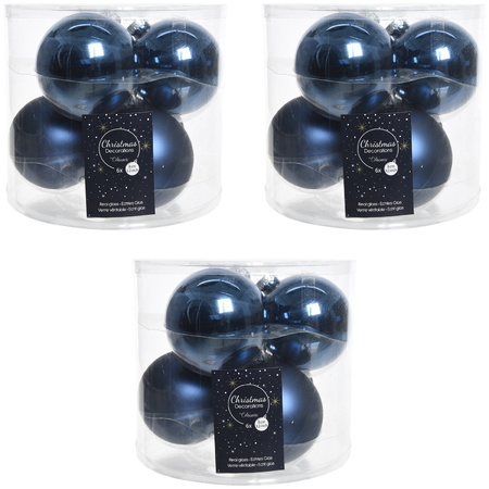 Kerstboomversiering donkerblauwe kerstballen van glas 8 cm 18x stuks