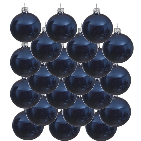 18x Glazen kerstballen glans donkerblauw 8 cm kerstboom versiering/decoratie