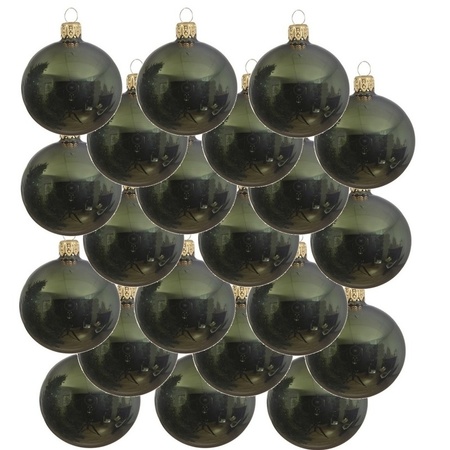 18x Glazen kerstballen glans donkergroen 6 cm kerstboom versiering/decoratie