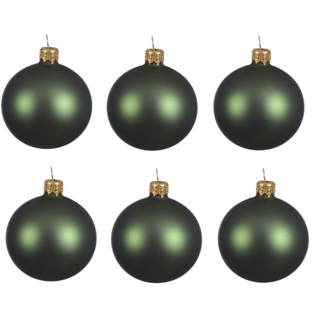 18x Glazen kerstballen mat donkergroen 6 cm kerstboom versiering/decoratie