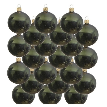18x Glazen kerstballen glans donkergroen 8 cm kerstboom versiering/decoratie