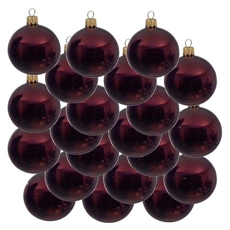 18x Glazen kerstballen glans donkerrood 6 cm kerstboom versiering/decoratie