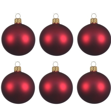 18x Glazen kerstballen mat donkerrood 6 cm kerstboom versiering/decoratie