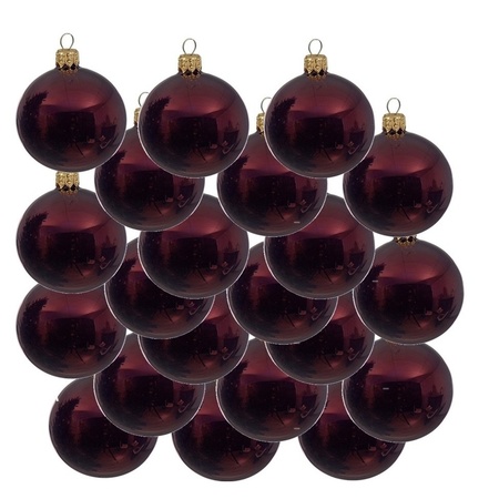 18x Glazen kerstballen glans donkerrood 8 cm kerstboom versiering/decoratie