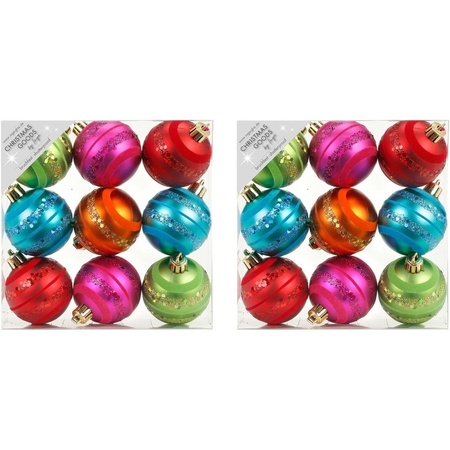 18x Colored mix plastic Christmas baubles 6 cm 