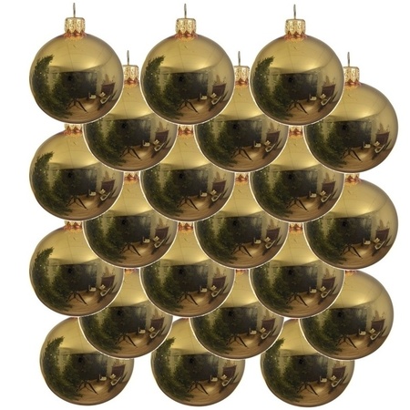 18x Glazen kerstballen glans goud 6 cm kerstboom versiering/decoratie
