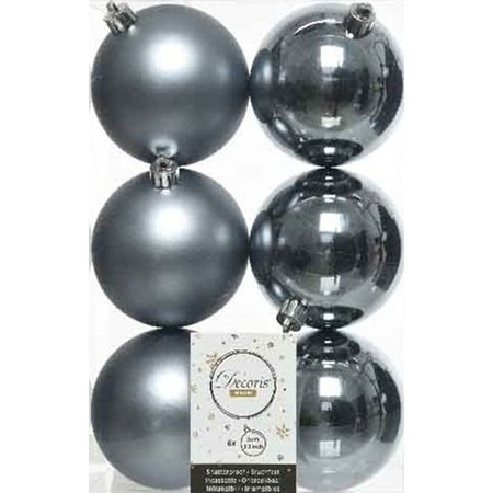 18x Kunststof kerstballen glanzend/mat grijsblauw 8 cm kerstboom versiering/decoratie