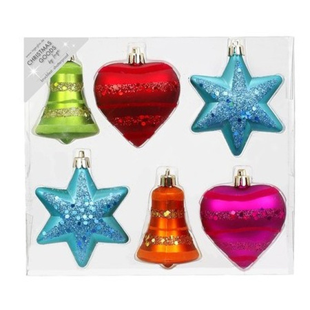 18x Plastic Christmas tree hangers/balls assorment colored 9 cm