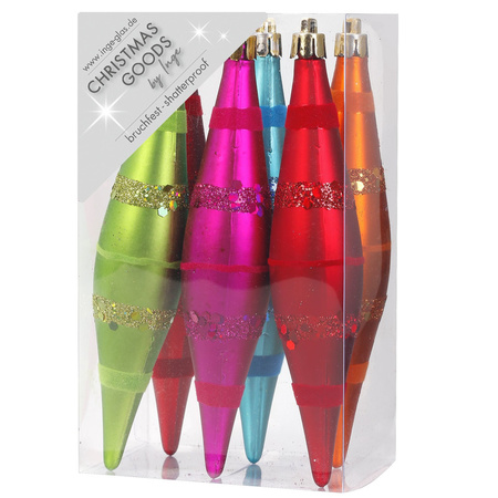 18x Plastic christmas hangers/balls cones colored 15 cm