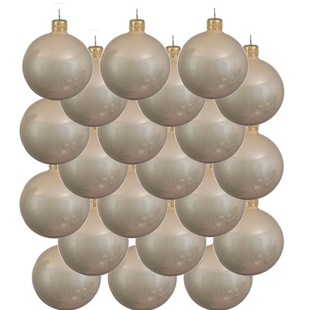 18x Glazen kerstballen glans licht parel/champagne 6 cm kerstboom versiering/decoratie