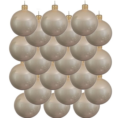 18x Glazen kerstballen glans licht parel/champagne 8 cm kerstboom versiering/decoratie