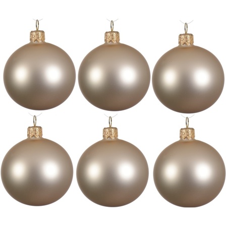 18x Glazen kerstballen mat licht parel/champagne 8 cm kerstboom versiering/decoratie