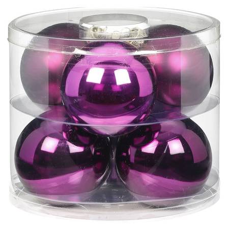 18x Purple glass Christmas baubles 10 cm shiny and matte