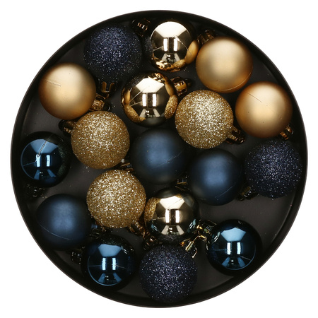 Atmosphera Kerstballen - 18ST - blauw/ goud - glans en mat - D3 cm - kunststof