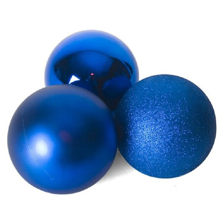 18x stuks kerstballen blauw mix van mat/glans/glitter kunststof 8 cm
