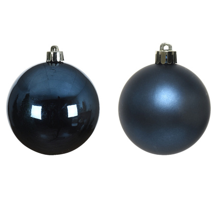 18x stuks kleine glazen kerstballen donkerblauw (night blue) 4 cm mat/glans