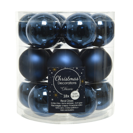 18x stuks kleine glazen kerstballen donkerblauw (night blue) 4 cm mat/glans