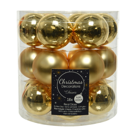18x stuks kleine glazen kerstballen goud 4 cm mat/glans
