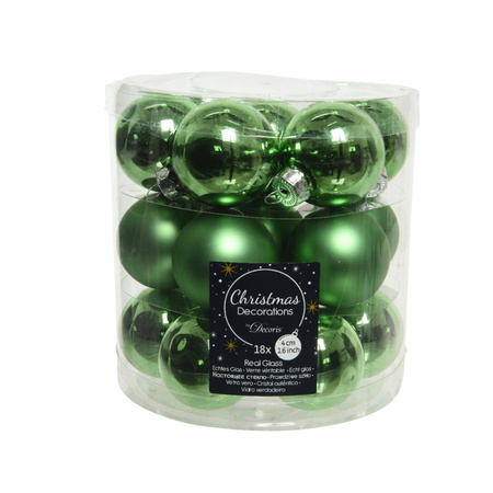 18x stuks kleine glazen kerstballen groen 4 cm mat/glans