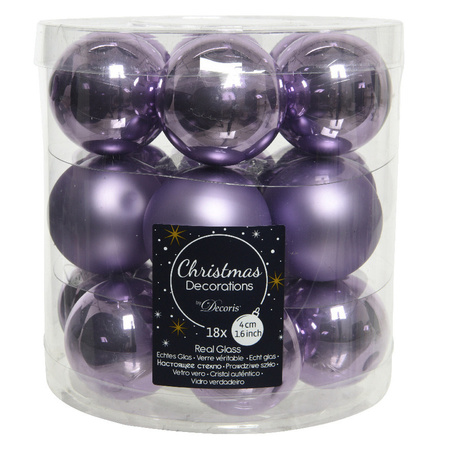 18x stuks kleine glazen kerstballen heide lila paars 4 cm mat/glans