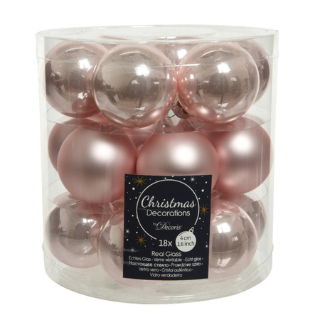 18x stuks kleine glazen kerstballen lichtroze (blush) 4 cm mat/glans