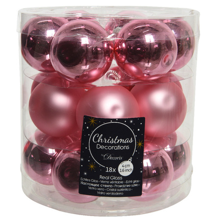 18x stuks kleine glazen kerstballen lippenstift roze 4 cm mat/glans