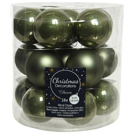 18x stuks kleine glazen kerstballen mos groen 4 cm mat/glans