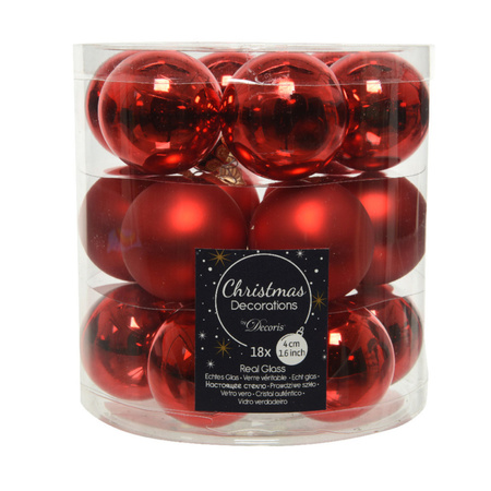 18x stuks kleine glazen kerstballen rood  4 cm mat/glans