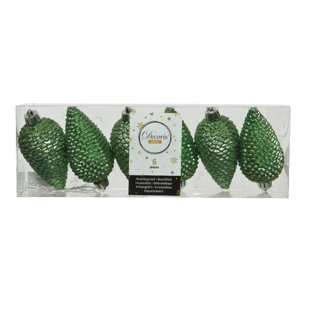 18x Glitter pinecones mistletoe green plastic tree hangers 8 cm