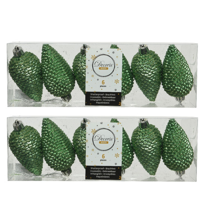 18x Glitter pinecones mistletoe green plastic tree hangers 8 cm