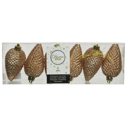 18x Glitter pinecones butterscotch brown plastic tree hangers 8 cm