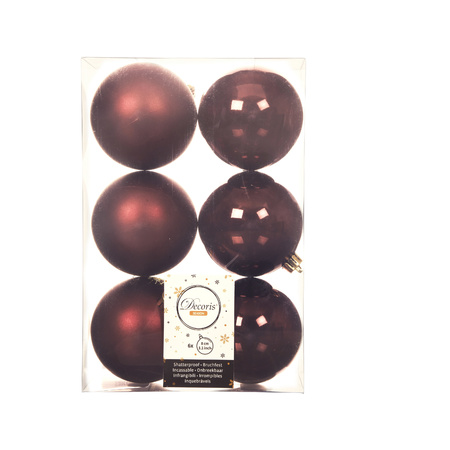 18x stuks kunststof kerstballen mahonie bruin 8 cm glans/mat