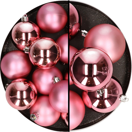 18x stuks kunststof kerstballen roze 6 en 8 cm